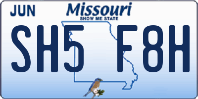 MO license plate SH5F8H