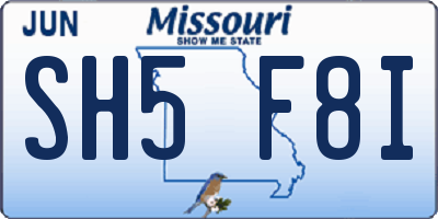 MO license plate SH5F8I