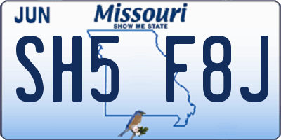 MO license plate SH5F8J