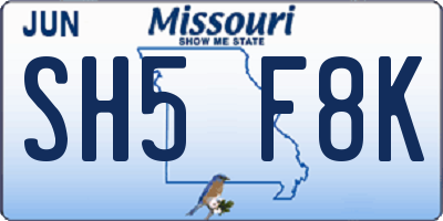 MO license plate SH5F8K