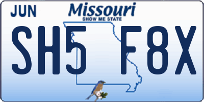 MO license plate SH5F8X