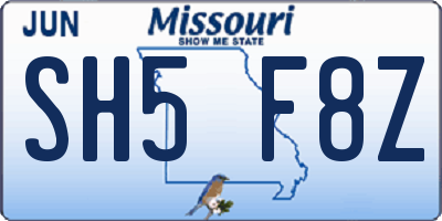 MO license plate SH5F8Z