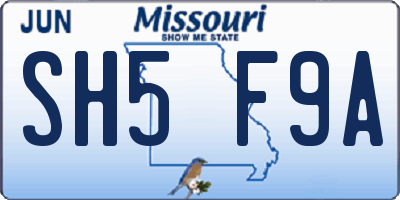 MO license plate SH5F9A