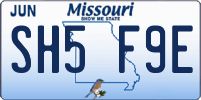 MO license plate SH5F9E