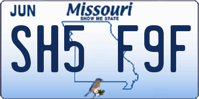 MO license plate SH5F9F