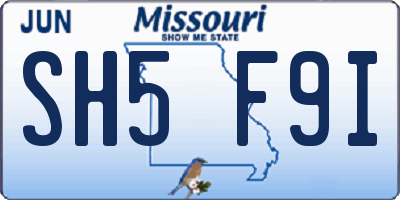 MO license plate SH5F9I
