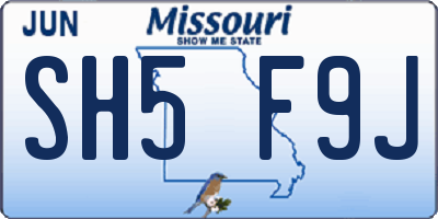 MO license plate SH5F9J