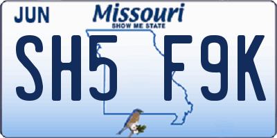 MO license plate SH5F9K