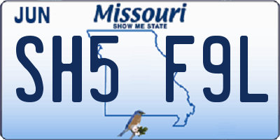 MO license plate SH5F9L