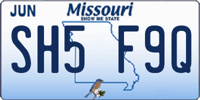 MO license plate SH5F9Q