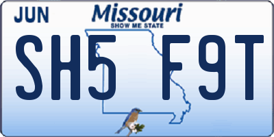 MO license plate SH5F9T