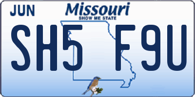 MO license plate SH5F9U