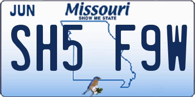 MO license plate SH5F9W