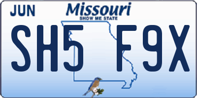 MO license plate SH5F9X