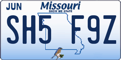 MO license plate SH5F9Z