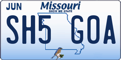 MO license plate SH5G0A