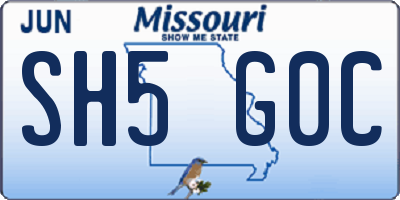 MO license plate SH5G0C