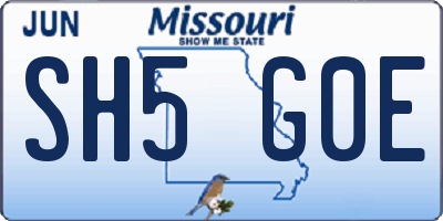 MO license plate SH5G0E