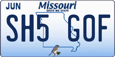 MO license plate SH5G0F