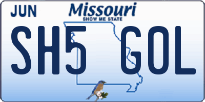 MO license plate SH5G0L
