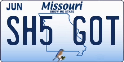 MO license plate SH5G0T