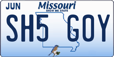MO license plate SH5G0Y