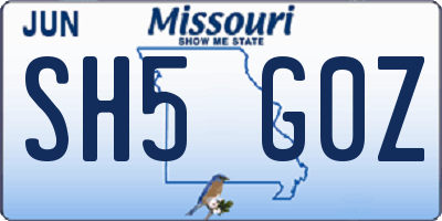 MO license plate SH5G0Z