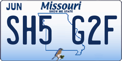 MO license plate SH5G2F