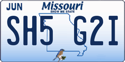 MO license plate SH5G2I