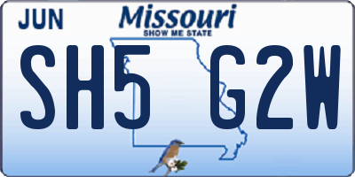 MO license plate SH5G2W
