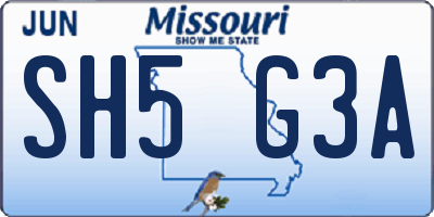 MO license plate SH5G3A