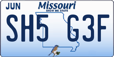 MO license plate SH5G3F