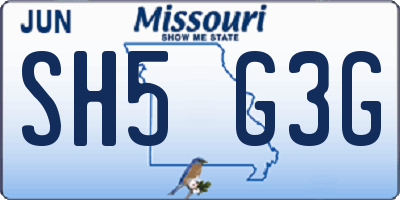 MO license plate SH5G3G