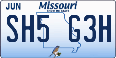 MO license plate SH5G3H