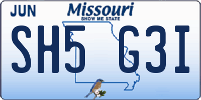 MO license plate SH5G3I