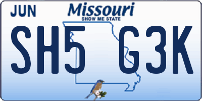 MO license plate SH5G3K