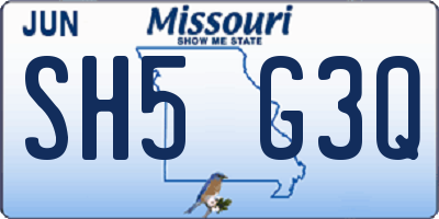 MO license plate SH5G3Q