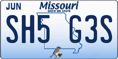 MO license plate SH5G3S