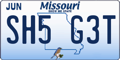 MO license plate SH5G3T