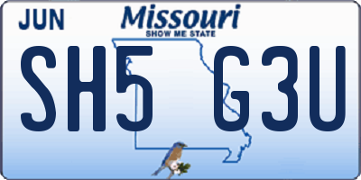 MO license plate SH5G3U
