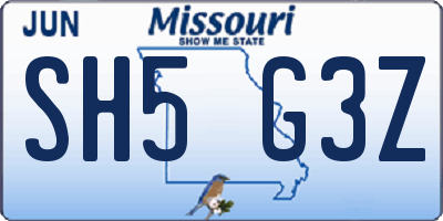 MO license plate SH5G3Z