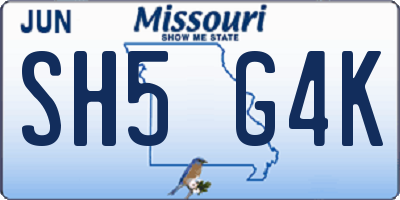 MO license plate SH5G4K