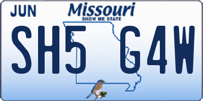 MO license plate SH5G4W