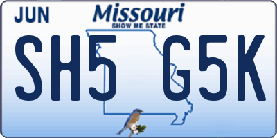 MO license plate SH5G5K
