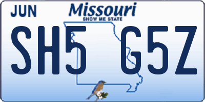 MO license plate SH5G5Z