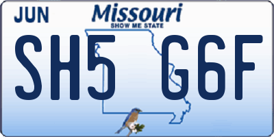MO license plate SH5G6F