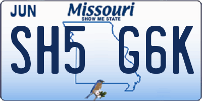 MO license plate SH5G6K