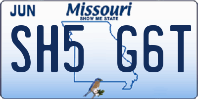 MO license plate SH5G6T