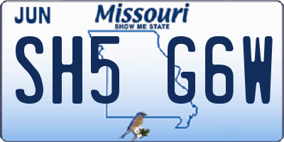 MO license plate SH5G6W