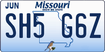 MO license plate SH5G6Z